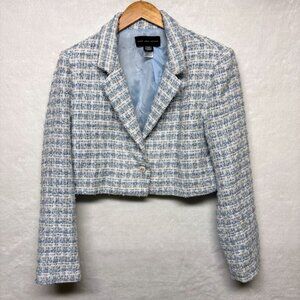Dana Buchman Light Blue Tweed Cropped Blazer